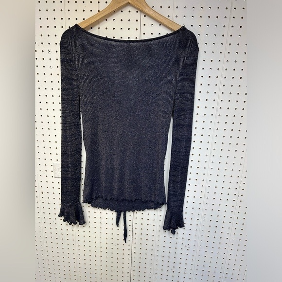 Free People Say When Navy Metallic Long Sleeve Top - Picture 4 of 5